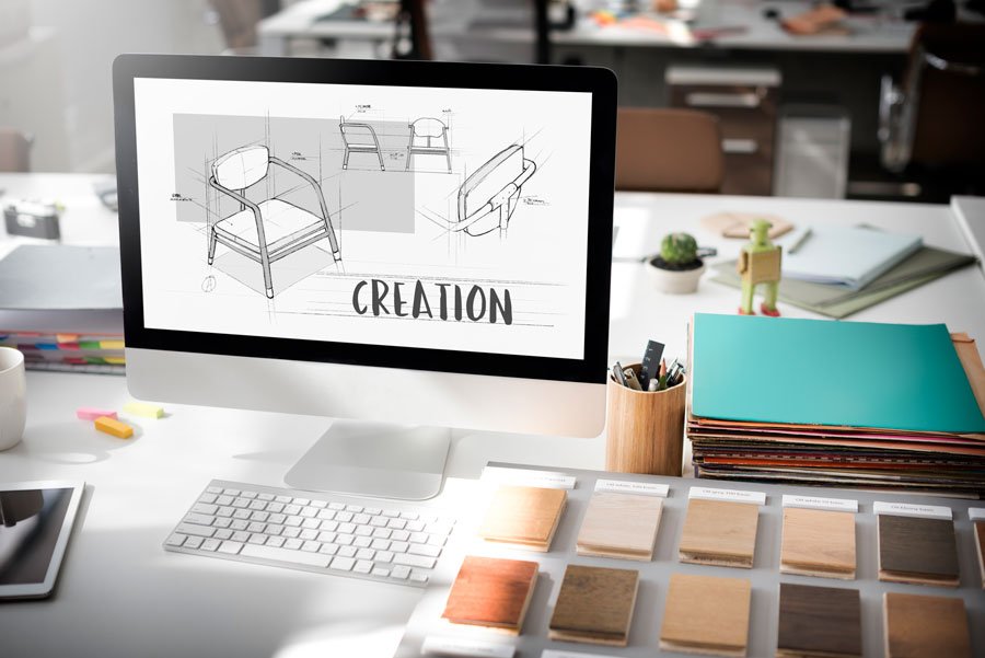3D furniture product development Computer showing CAD for a chair