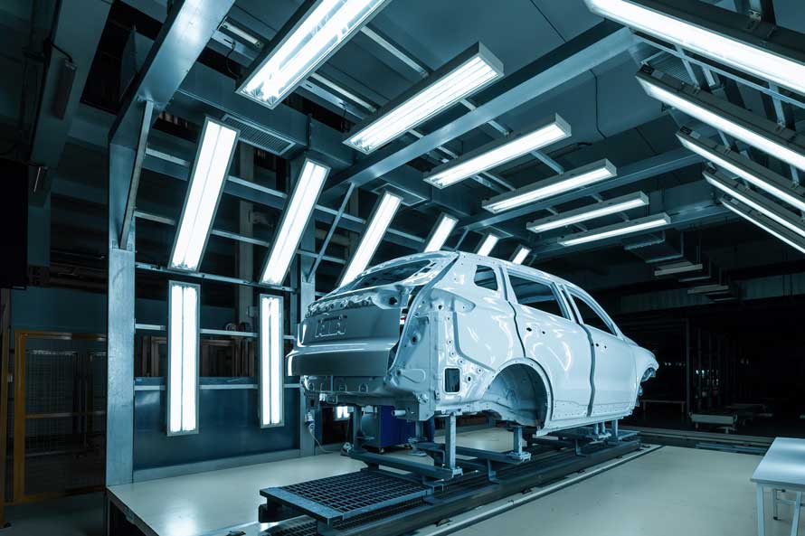 aerodynamics simulation car frame in factory ready for testing