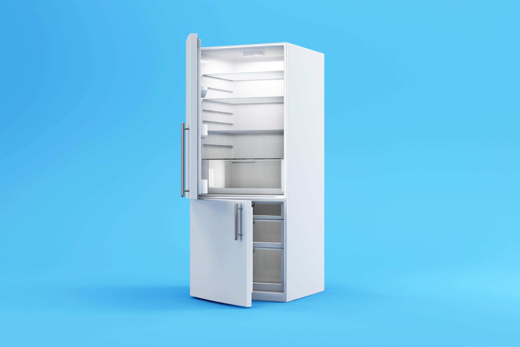 appliances 3d scanning white refrigerator on blue background
