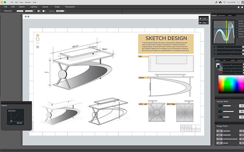 CAD furniture screenshot of a table being designed in specialist CAD software