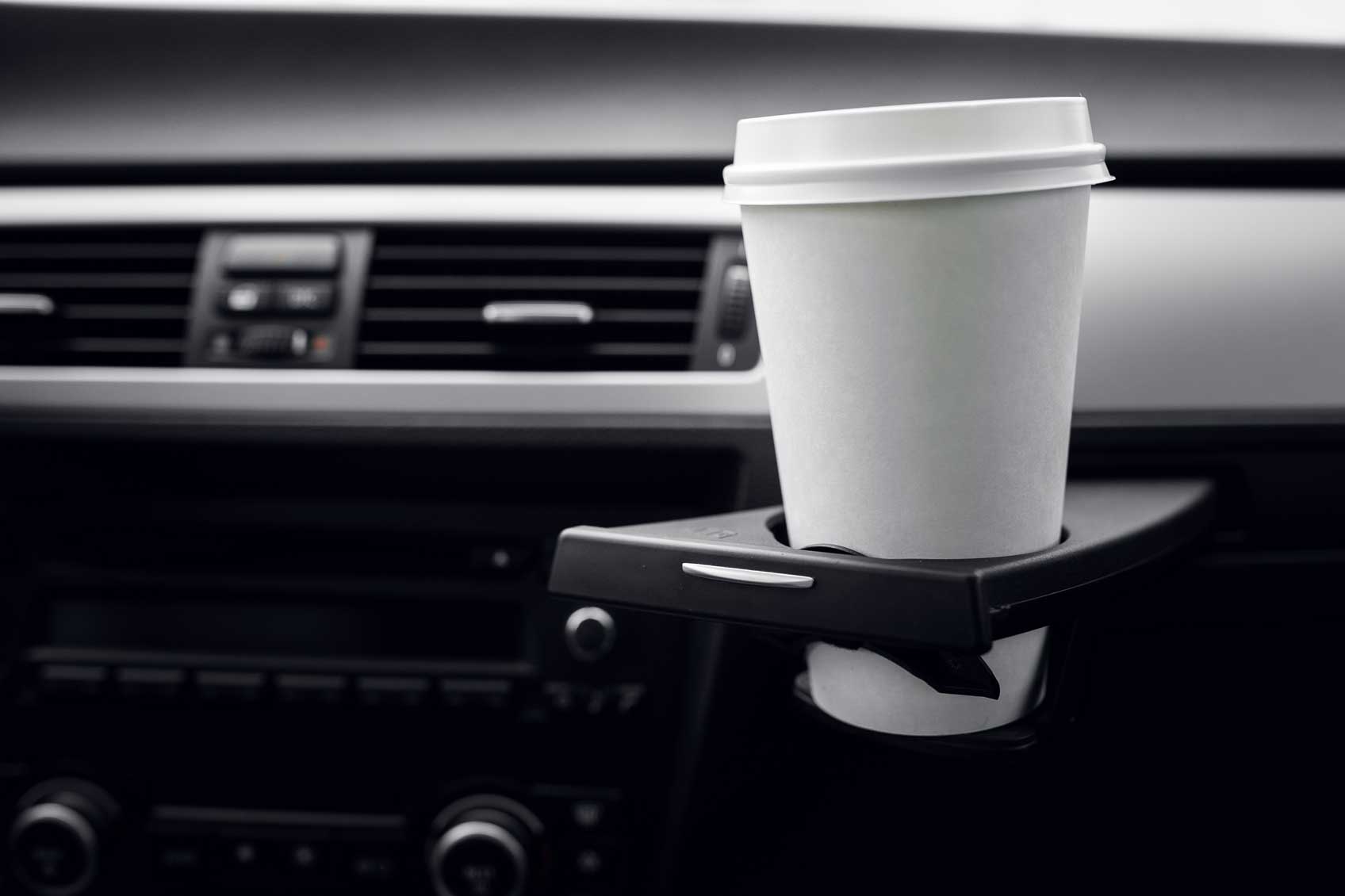 custom car interior bespoke cupholder attached to car dashboard