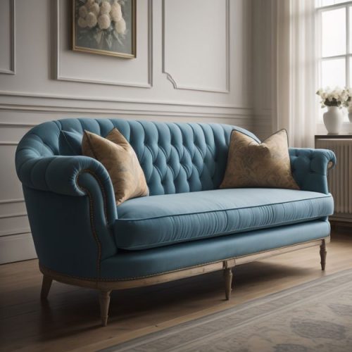 sofa-couch-settee an elgant blue sofa with brown cushions
